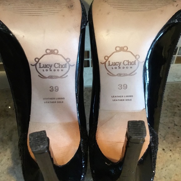Lucy Choi London Black Glitter Cut Out Heels
